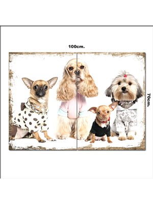 Bedeko Ahşap Tablo Uyumaya Hazırlanan Köpek Ailesi  70*100CM