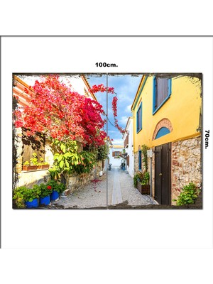Bedeko Ahşap Tablo Çiçekli Sokak  70*100CM