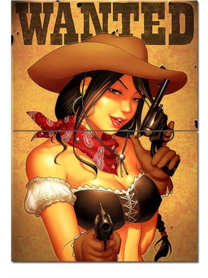 Bedeko Ahşap Tablo Cowgirl Wanted Afiş Görseli Desenli Mdf Tablo