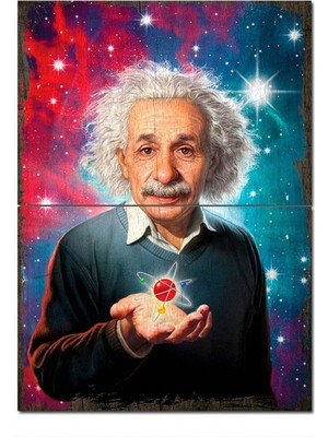 Bedeko Ahşap Tablo Dahi Albert Einstein Atomun Simgesi Görseli Modern Ahşap Tablo