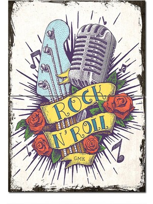 Bedeko Ahşap Tablo Retro Rock On Roll Tasarım Mdf Tablo