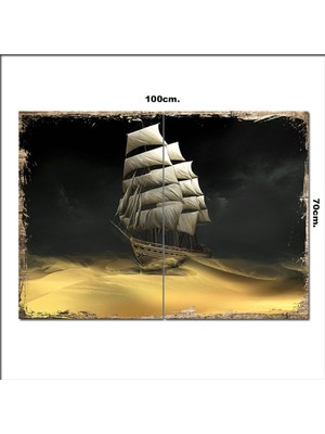 Bedeko Ahşap Tablo Çöldeki Gemi  70*100CM