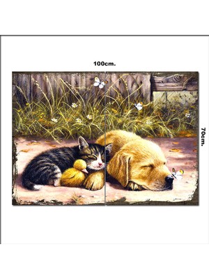 Bedeko Ahşap Tablo Sevimli Hayvanlar  70*100CM