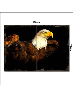 Bedeko Ahşap Tablo Beyaz Başlı Kartal Baskılı 70*100CM