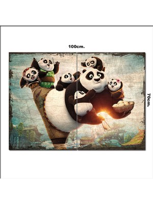 Bedeko Ahşap Tablo Kung Fu Panda ve Çocuklar Desenli 70*100CM