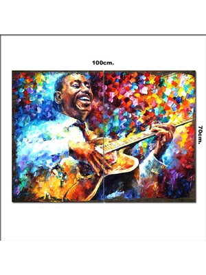 Bedeko Ahşap Tablo Yağlıboya Gitar Çalan Sanatçı Desenli 70*100CM