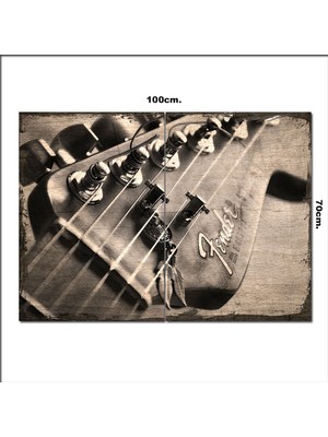 Bedeko Ahşap Tablo Gitar ve Telleri Şekilli 70*100CM