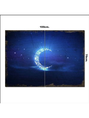 Bedeko Ahşap Tablo Desenli Mavi Ay Tarz 70*100CM