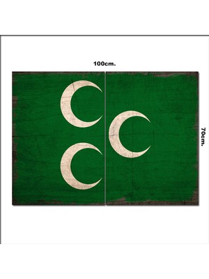 Bedeko Ahşap Tablo Yeşil Zeminde Üç Hilal Tarz 70*100CM
