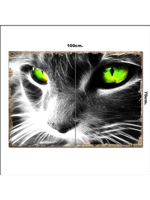 Bedeko Ahşap Tablo Yeşil Göz Kedi  70*100CM