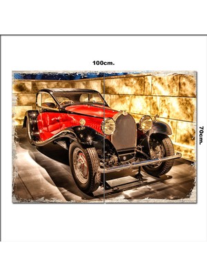 Bedeko Ahşap Tablo Vintage Bugati Klasik  70*100CM