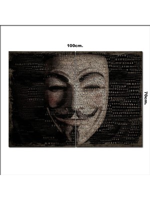 Bedeko Ahşap Tablo V For Vendetta Yazılı Maske Desenli 70*100CM