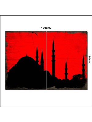 Bedeko Ahşap Tablo Kırmızı Süleymaniye Camii Desenli 70*100CM