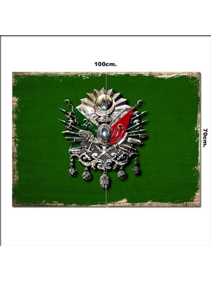 Bedeko Ahşap Tablo Yeşil Zeminde Osmanlı Tuğrası  70*100CM