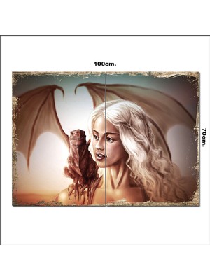 Bedeko Ahşap Tablo Daenerys Targaryen ve Ejderha  70*100CM