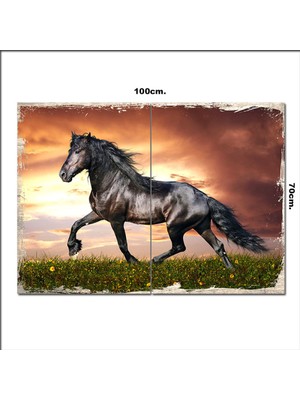 Bedeko Ahşap Tablo Siyah At  70*100CM