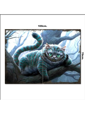 Bedeko Ahşap Tablo Alice Harikalar Diyarında Kedi Baskılı 70*100CM