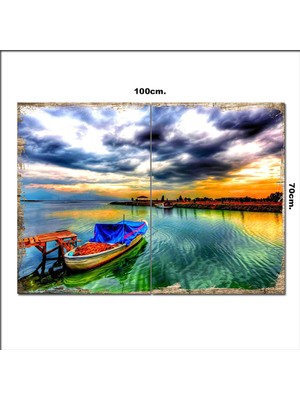 Bedeko Ahşap Tablo Deniz Balıkçı Teknesi  70*100CM