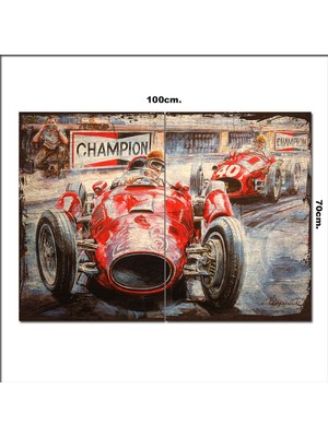 Bedeko Ahşap Tablo Eski Formula 1 F1 Yarışı Şekilli 70*100CM