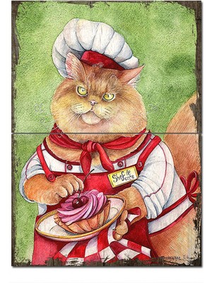 Bedeko Ahşap Tablo Şef Aşçı Kedi Mdf Poster