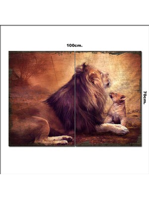Bedeko Ahşap Tablo Aslan ve Yavrusu Şekilli 70*100CM