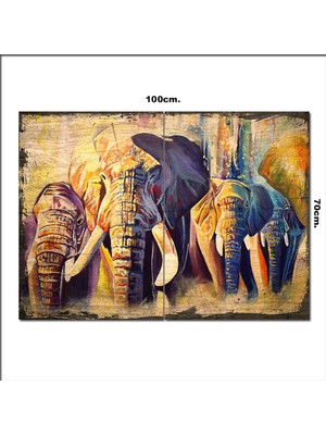 Bedeko Ahşap Tablo Renkli Filler Şekilli 70*100CM