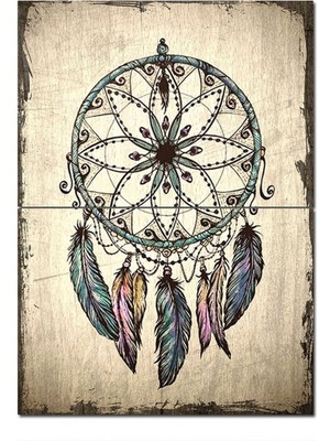 Bedeko Ahşap Tablo Sarı Zeminde Dream Catcher Hediyelik Mdf Tablo