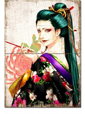 Bedeko Ahşap Tablo Sigara Içen Geyşa Hediyelik Ahşap Tablo