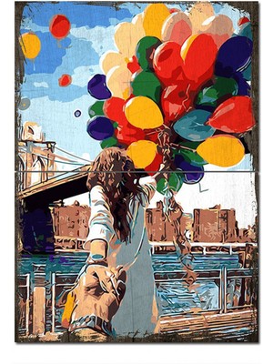 Bedeko Ahşap Tablo Retro Balon ve Sevgili Modern Mdf Tablo