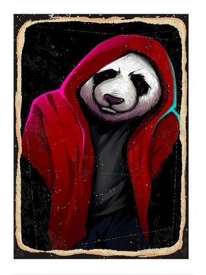 Bedeko Kırmızı Ceketli Panda Dekoratif Ahşap Tablo