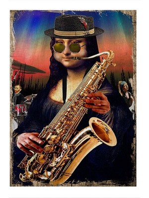 Bedeko Müzisyen Komik Mona Lisa Modern Ahşap Tablo