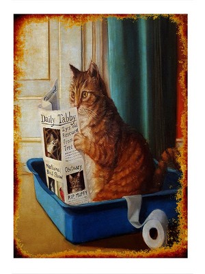 Bedeko Tuvalette Gazete Okuyan Kedi Model Mdf Tablo