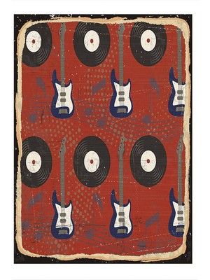 Bedeko Gitar ve Plak Dekoratif Ahşap Tablo