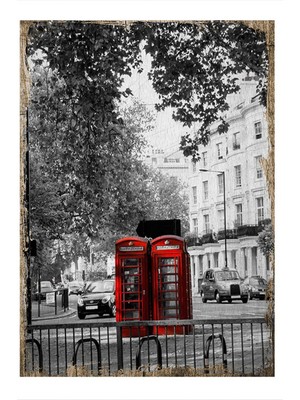 Bedeko Kırmızı Telefon Kulübesi Desenli Mdf Tablo