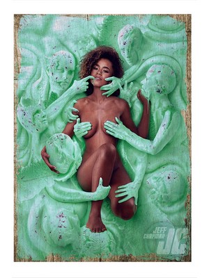 Bedeko Kadın ve Yeşil Canavarlar Dekoratif Ahşap Tablo