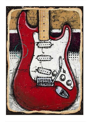 Bedeko Kırmızı Elektro Gitar Dekoratif Ahşap Tablo
