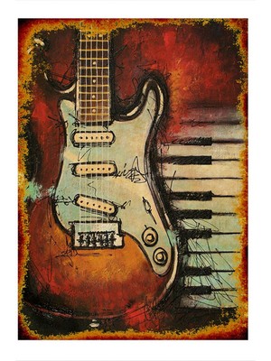 Bedeko Elektro Gitar ve Piyano Hediyelik Ahşap Tablo