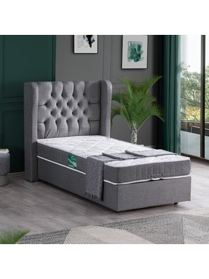Setay Riga Tek Kişilik Baza Başlık Comfort Yatak Seti - Gri