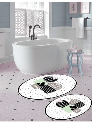 Homefesto Dekoratif Kaymaz Tabanlı Ince Modern Yıkanabilir 2’li Banyo Paspas Takımı / 50X60 cm & 60X100 cm