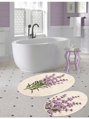 Homefesto Dekoratif Kaymaz Tabanlı Ince Modern Yıkanabilir 2’li Banyo Paspas Takımı / 50X60 cm & 60X100 cm