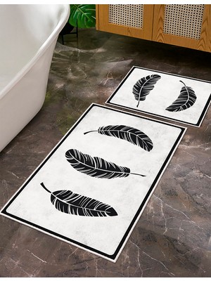 Homefesto Dekoratif Kaymaz Tabanlı Ince Modern Yıkanabilir 2’li Banyo Paspas Takımı / 50X60 cm & 60X100 cm