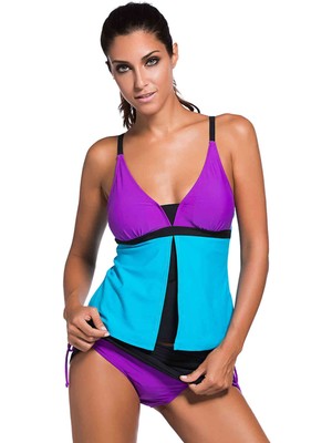 Angelsin Renkli Tankini Etekli Bikini Takım