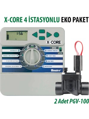 Hunter X-Core 4 Istasyon Iç/dış Mekan Kontrol Ünitesi 24V ve 2 Adet PGV-100-GB 1/" Vana Seti