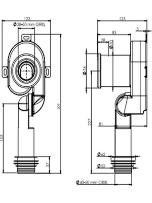 Boden 50/40 mm Yatay Düşey Fonksiyonlu Pisuar Sifonu