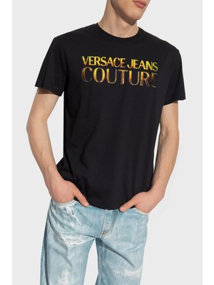 Versace Jeans Couture % 100 Pamuk Holografik Logolu Bisiklet Yaka Regular Fit T Shirt Erkek T Shirt 74GAHG06 CJ00G G89