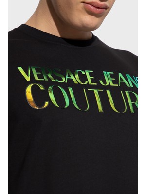 Versace Jeans Couture % 100 Pamuk Holografik Logolu Bisiklet Yaka Regular Fit T Shirt Erkek T Shirt 74GAHG06 CJ00G G89