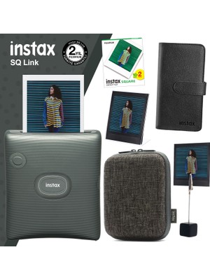 Fujifilm Instax Sq Link Yeşil Yazıcı 20LI Square Film Kılıf Albüm Pleksi Çerçeve ve Kıskaçlı Stand