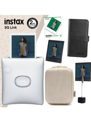 Fujifilm Instax Sq Link Beyaz Yazıcı 10LU Square Film Kılıf Albüm Pleksi Çerçeve ve Kıskaçlı Stand