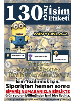 Dijitalist Baskı Okul Etiketi Kalem Defter Etiketi Minyonlar Özel Isim Yazılabilen Etiket - 130 Adet
