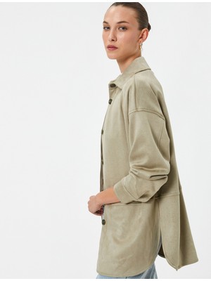 Koton Süet Görünümlü Ceket Düğmeli Gömlek Yaka